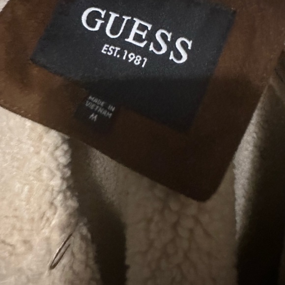 Men's Guess Double-Breasted Faux Shearling Long Coat - Picture 3 of 3